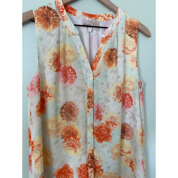 Skies are Blue Floral Sleeveless Button Down Tunic Shirt Dress - Picture 2 of 8